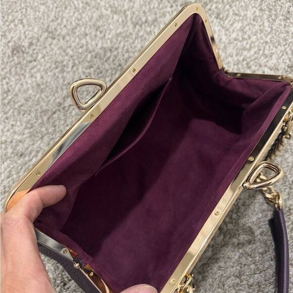 Purple Pebble Leather Handmade Bow Shaped Kisslock Baguette Bag/Crossbody - Picture 16 of 16